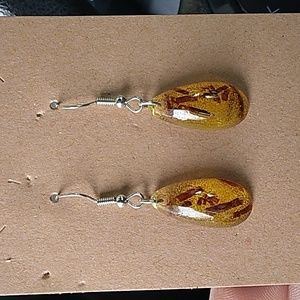 Golden Oval Pendant Earrings